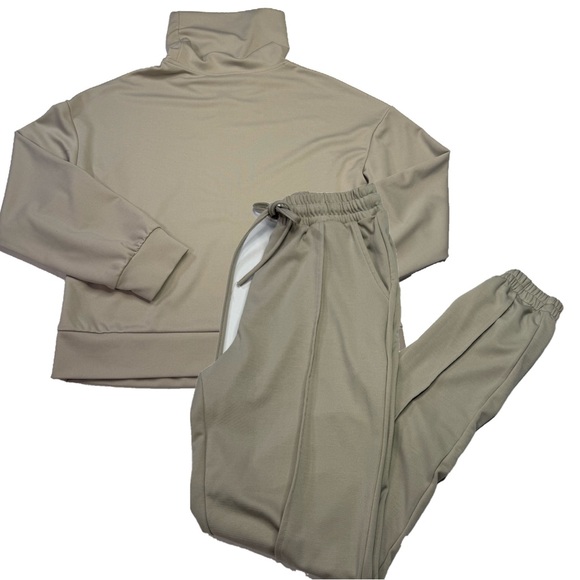 SHEIN Sweaters - Neutral Beige Lounge Set with Mock Neck Pullover & Joggers – SHEIN